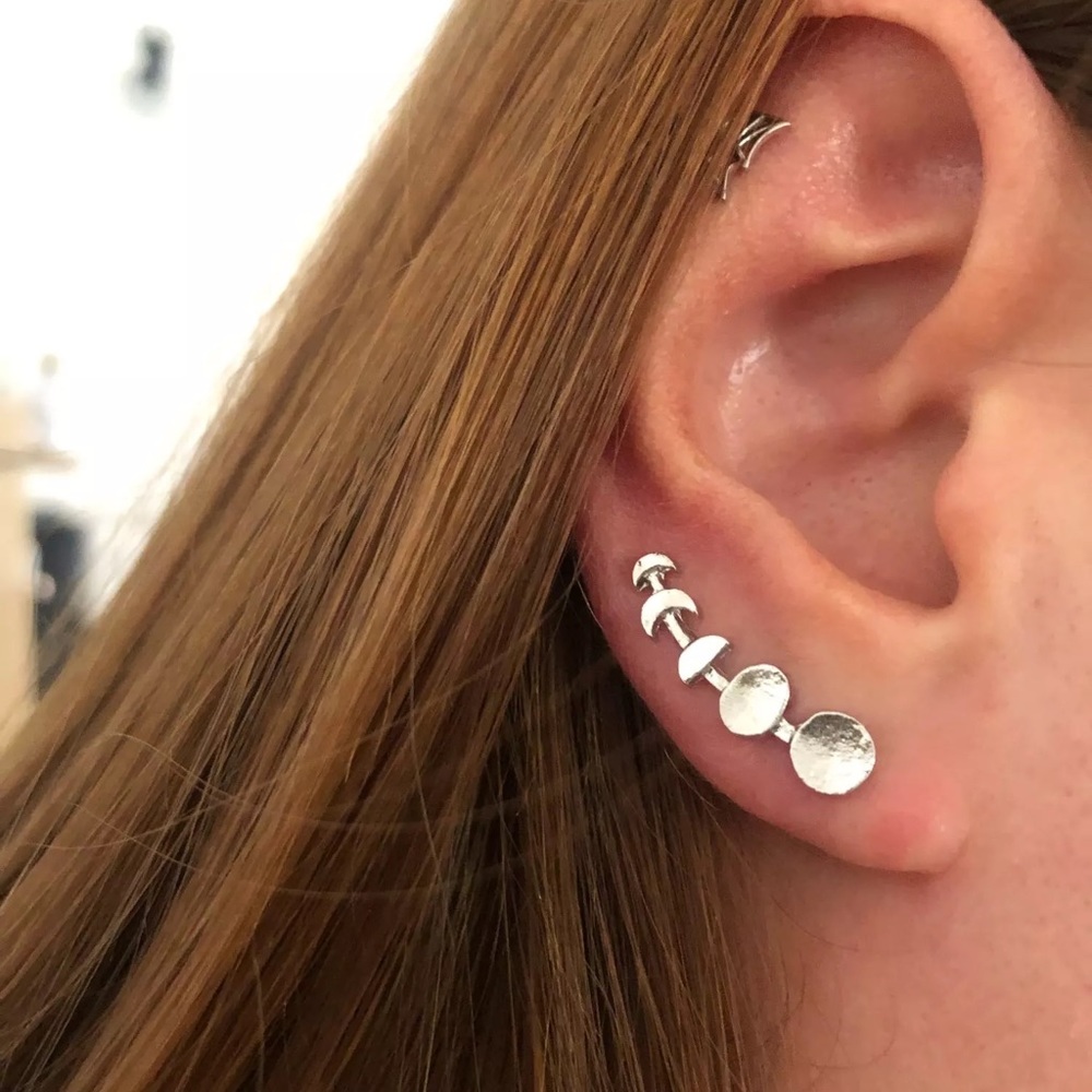 Unique Moon Phase Climber Minimalist Space Galaxy Planet Star Science Earrings - Picture 5 of 6